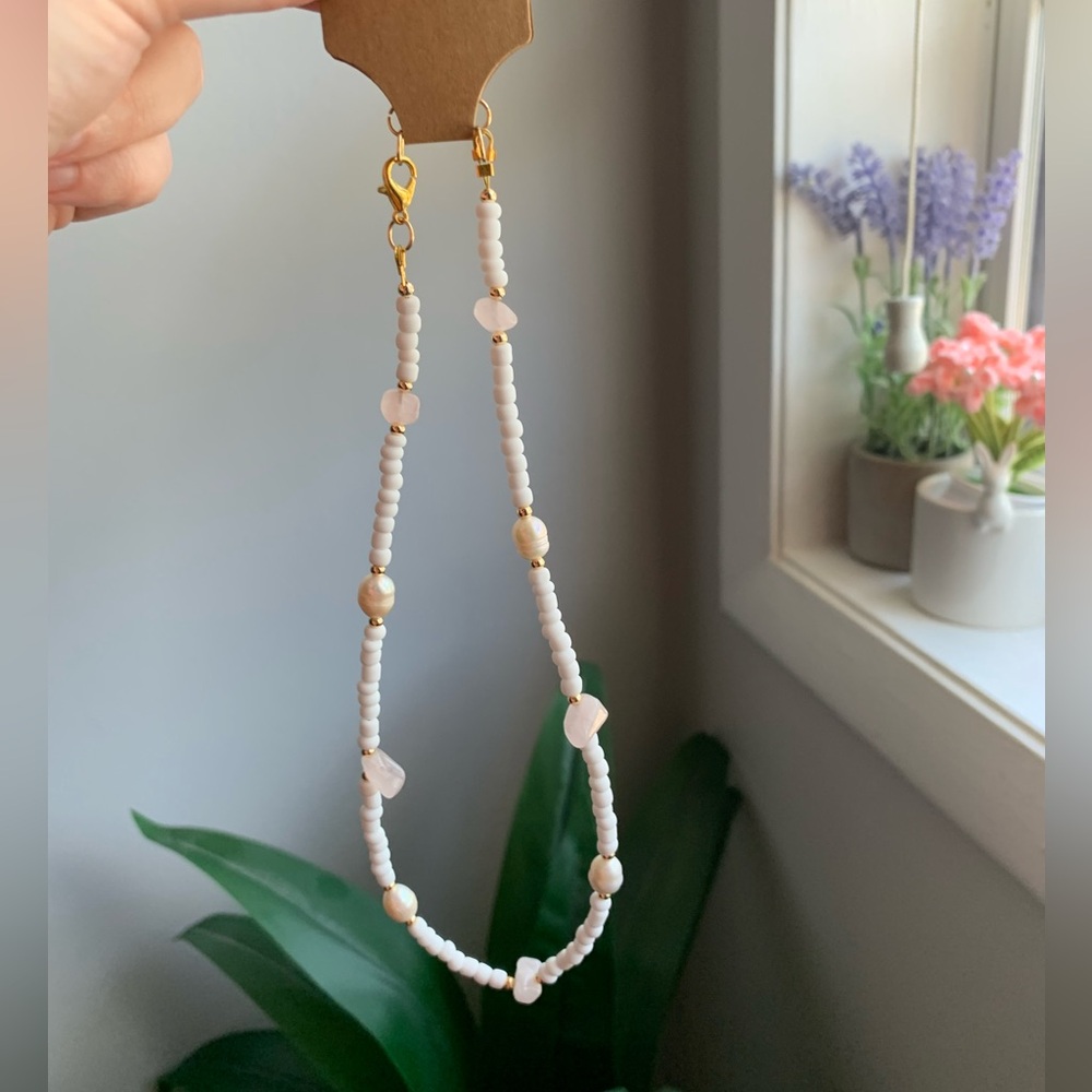 11A. Handmade Rose Quartz and Natural Pearl Necklace